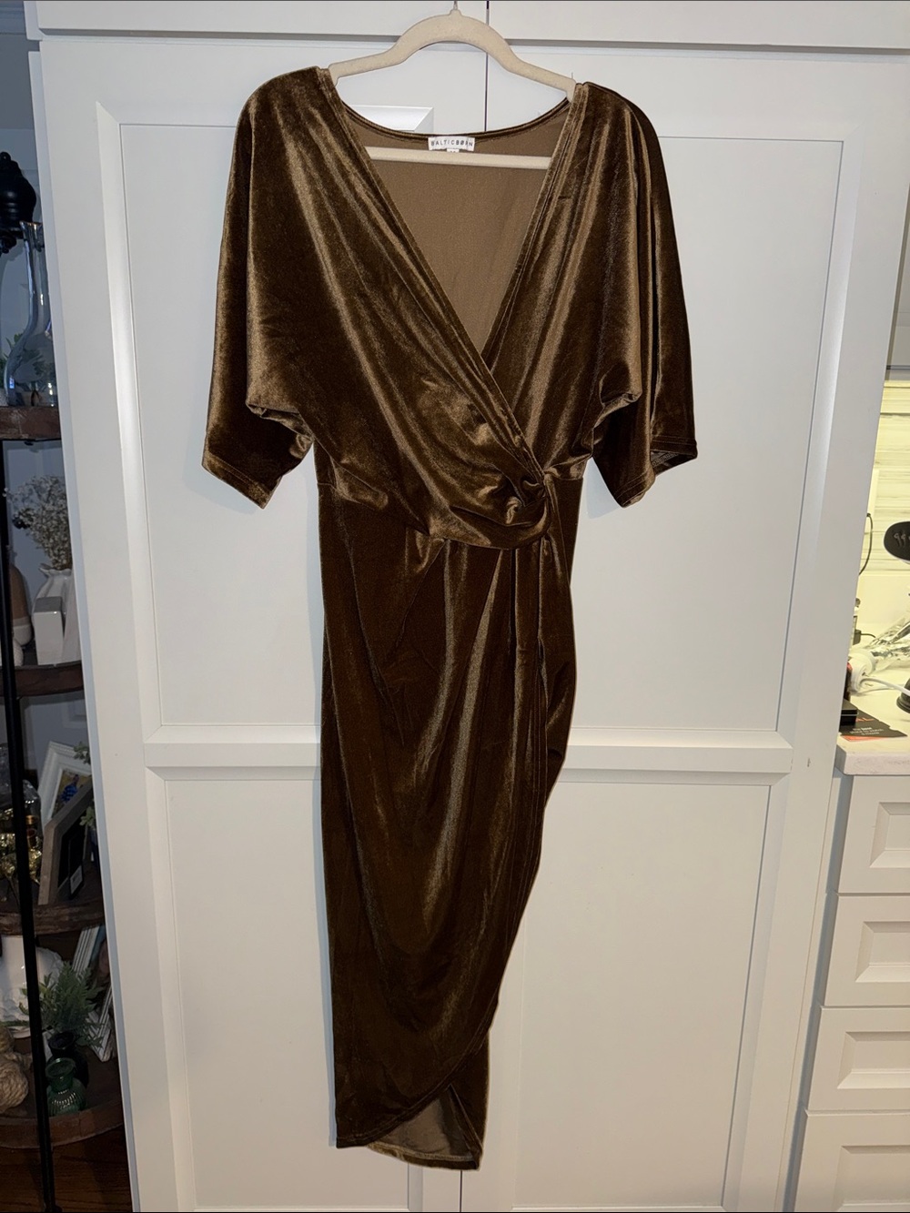 Baltic Born Brendyn Ruched Velvet Dress in Brushed Bronze - Size Medium